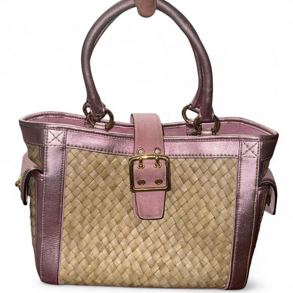 Coach | Bags | Coach Womens Pink Straw Collection Soho Flap Tote Bag ...